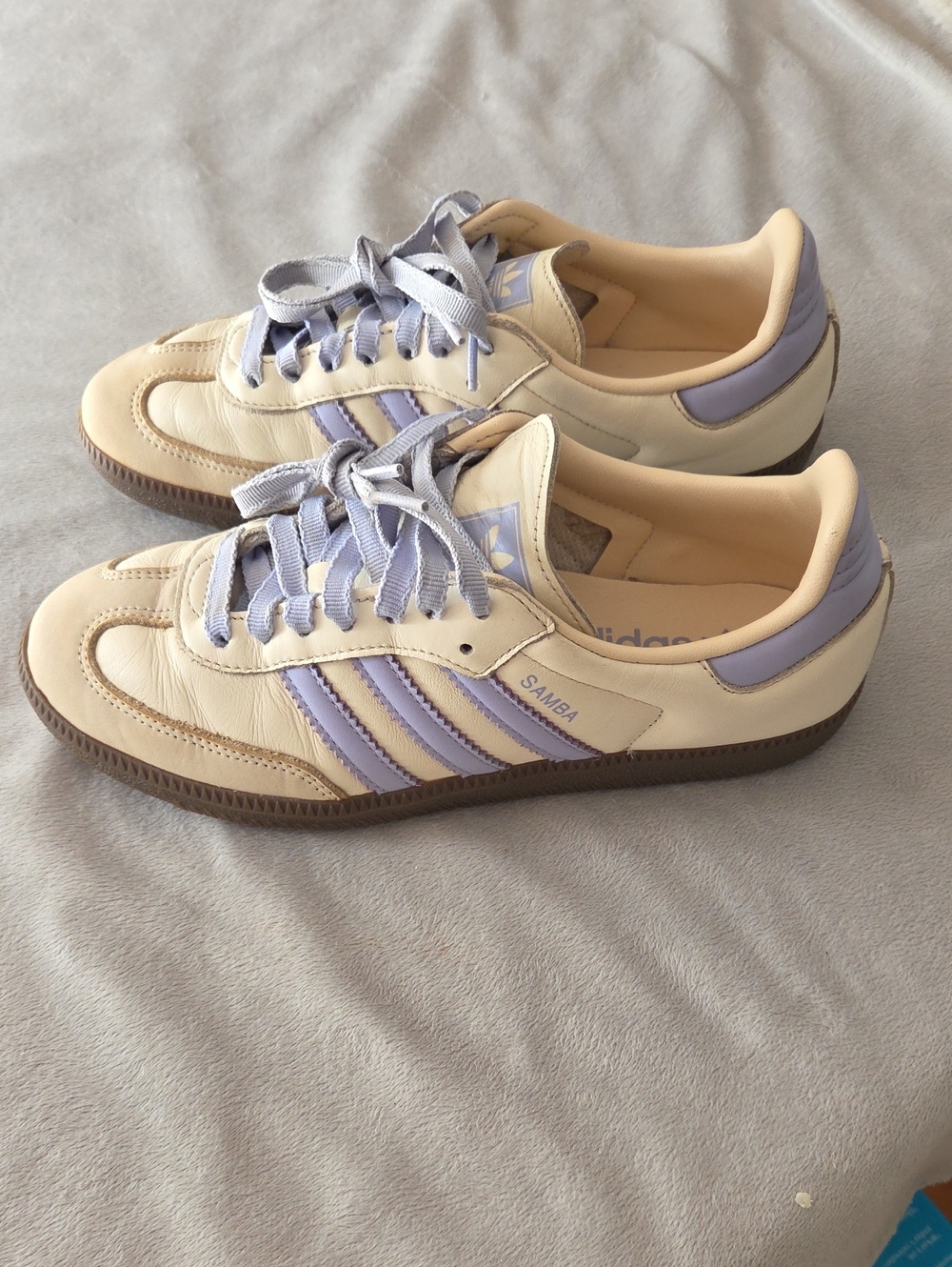 Adidas Samba, Size 7.5, Cream & Periwinkle